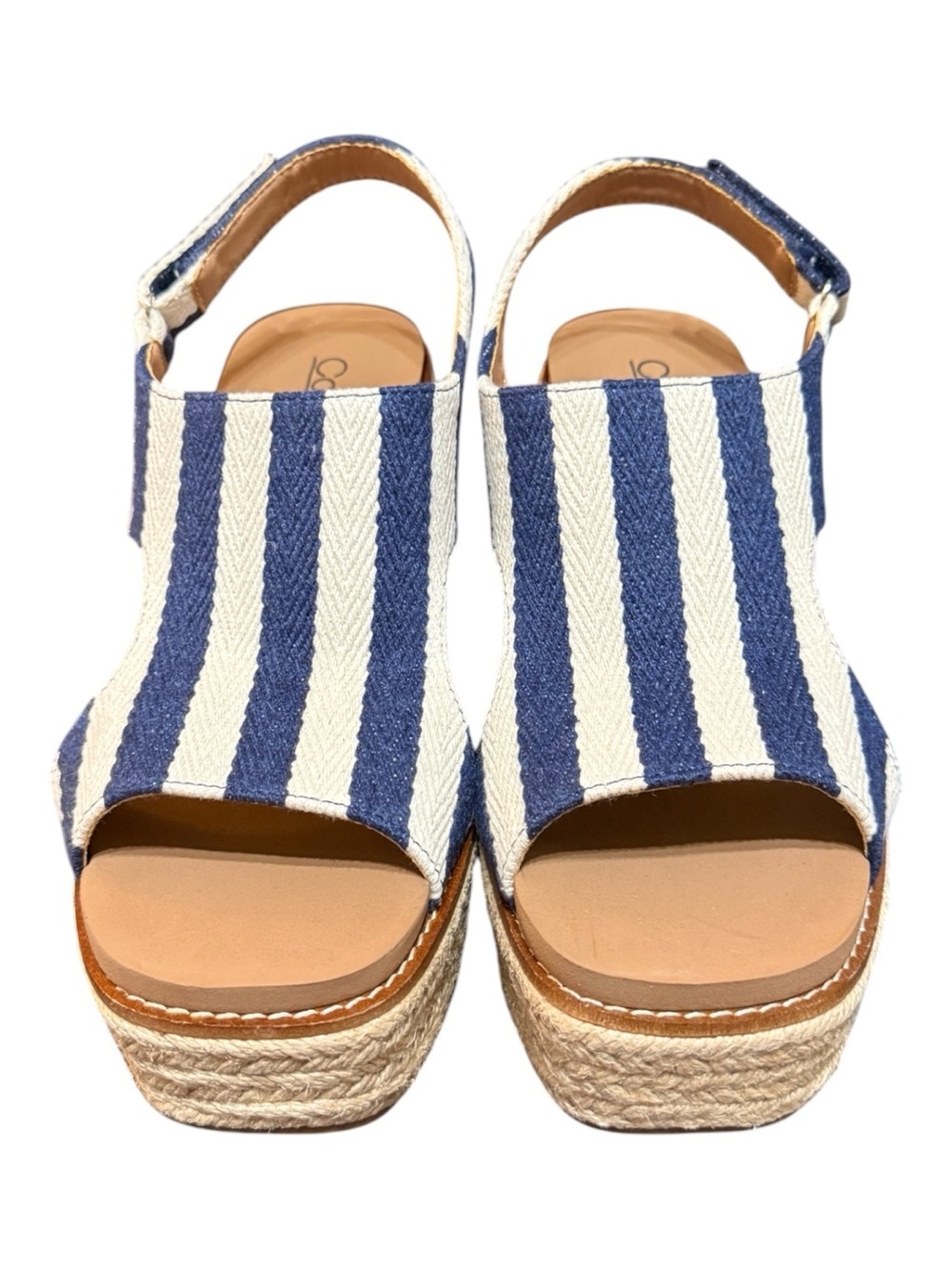 Corkys Freddy Navy Natural Stripe Wedge Sandals Size 10 NIB